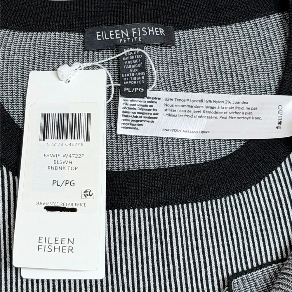 Eileen Fisher Mens Ringer Grey Black Pullover Sweater Size L